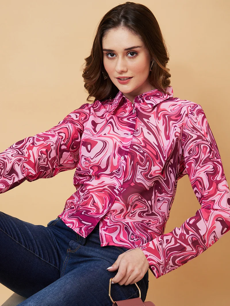 globus Women Pink Tropical Print Shirt Style Top