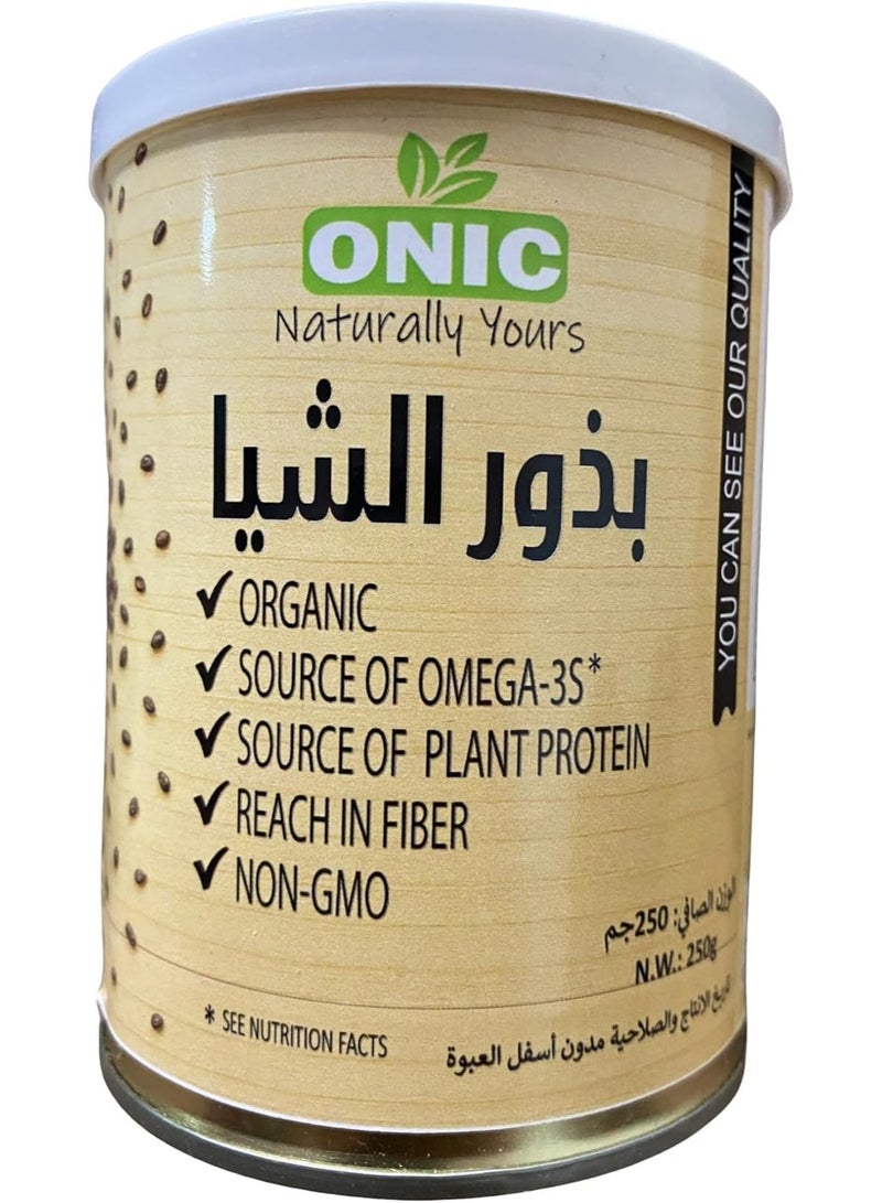 ONIC Chia Seeds 250g | 100% Natural | Air tight Easy-Open Can for Freshness & Protection | Rich in Omega-3 & Fiber | Keto & Vegan Friendly - Image 1