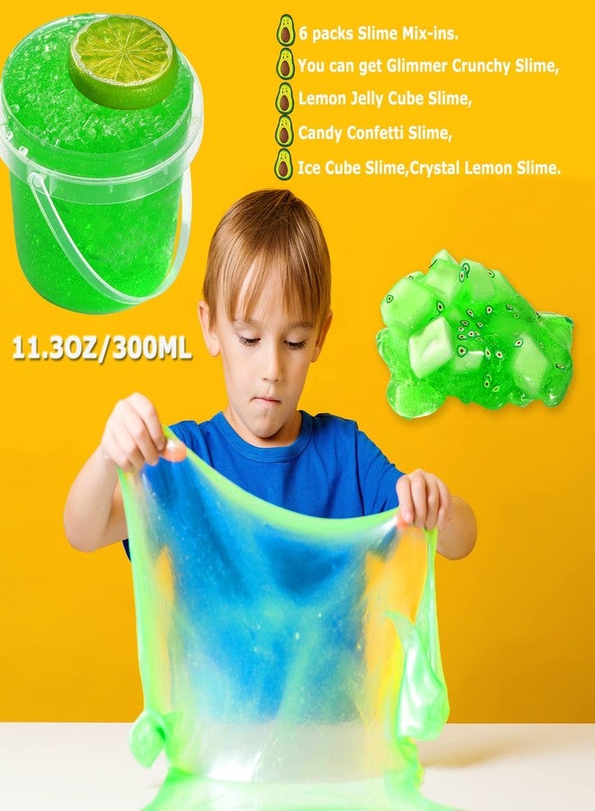 Azeperoy Premade Lemon Green Jelly Cube Glimmer Crunchy Crystal Slime, Includes 6 Sets of Add-ins, Super Soft and Non-Sticky, Party Favors for Boys and Girls - Image 2