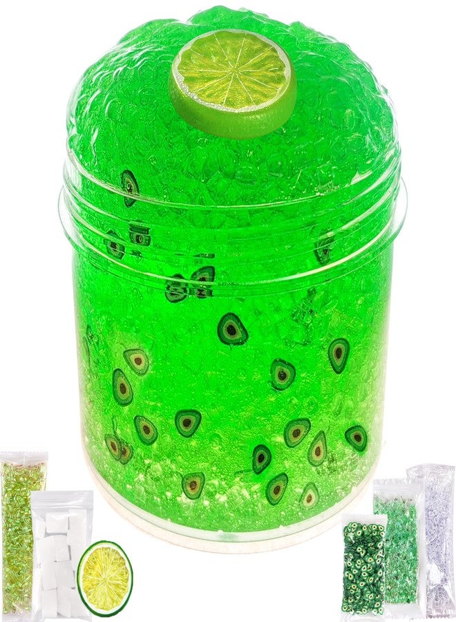 Azeperoy Premade Lemon Green Jelly Cube Glimmer Crunchy Crystal Slime, Includes 6 Sets of Add-ins, Super Soft and Non-Sticky, Party Favors for Boys and Girls - Image 1
