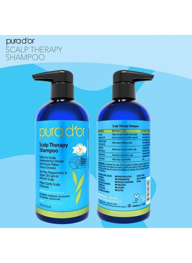 PURA D'OR Therapy Shampoo (16oz) Hydrates & Nourishes - Scalp Care Shampoo For Itchy Flaky Scalp w/ Tea Tree, Peppermint, Patchouli, Cedarwood, Clary Sage, Argan Oil (Packaging may vary) - Image 5