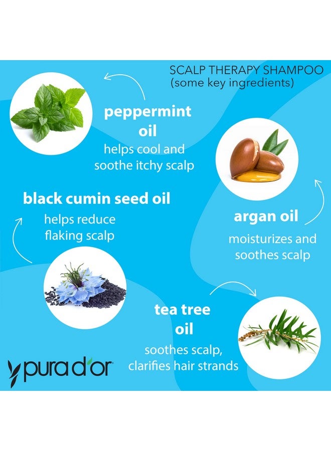 PURA D'OR Therapy Shampoo (16oz) Hydrates & Nourishes - Scalp Care Shampoo For Itchy Flaky Scalp w/ Tea Tree, Peppermint, Patchouli, Cedarwood, Clary Sage, Argan Oil (Packaging may vary) - Image 2