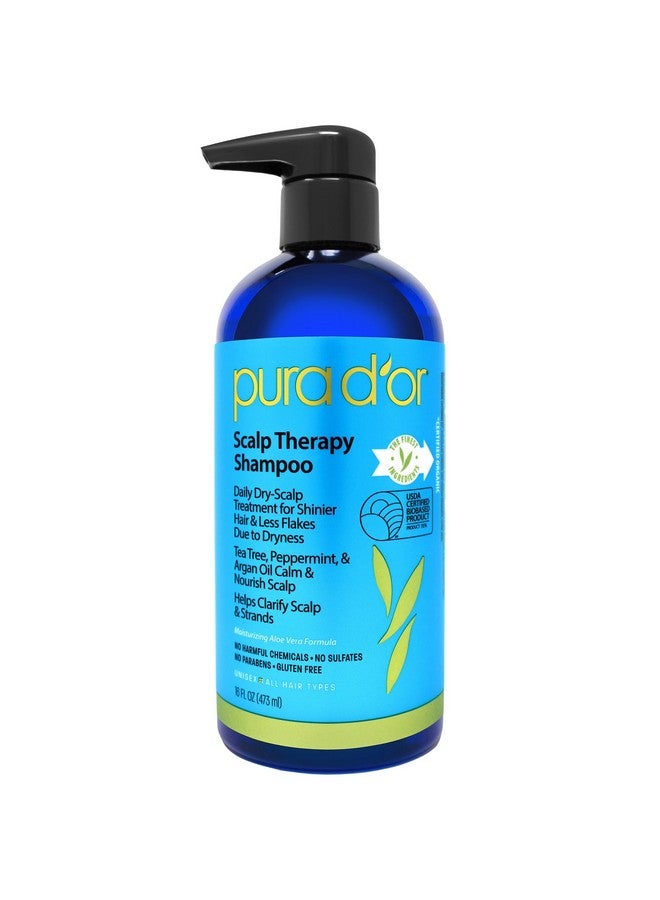 PURA D'OR Therapy Shampoo (16oz) Hydrates & Nourishes - Scalp Care Shampoo For Itchy Flaky Scalp w/ Tea Tree, Peppermint, Patchouli, Cedarwood, Clary Sage, Argan Oil (Packaging may vary) - Image 1