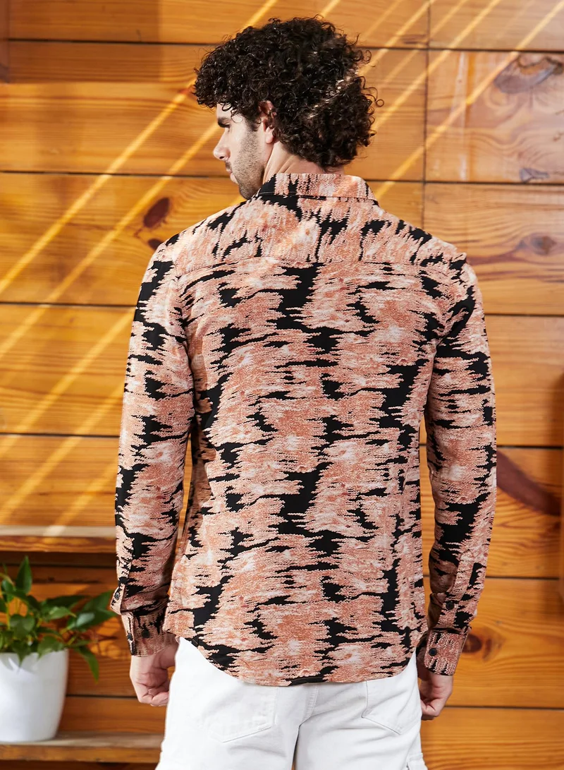 Campus Sutra Men's Sienna Brown & Midnight Black Contrast-Scuff Shirt