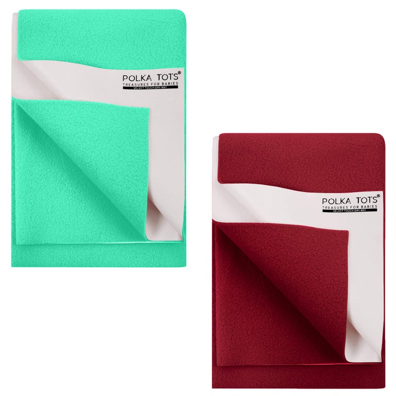 POLKA TOTS Waterproof & Reusable Baby Bed Protector Absorbent Mat Dry Sheet for New Born Infants, Pack of 2 (Maroon & Mint, 100 X 140 CM, Large) - Image 1
