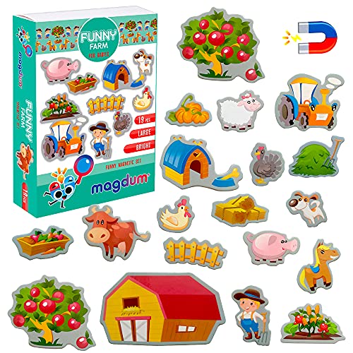 magdum Kid Magnets for Fridge MAGDUM Funny Farm - 19 Large Fridge Magnets for Toddlers - Refrigerator Magnets for Kids - Kids Magnets for Refrigerator - Toddler Magnets for Refrigerator - Magnets for Kids - Image 1