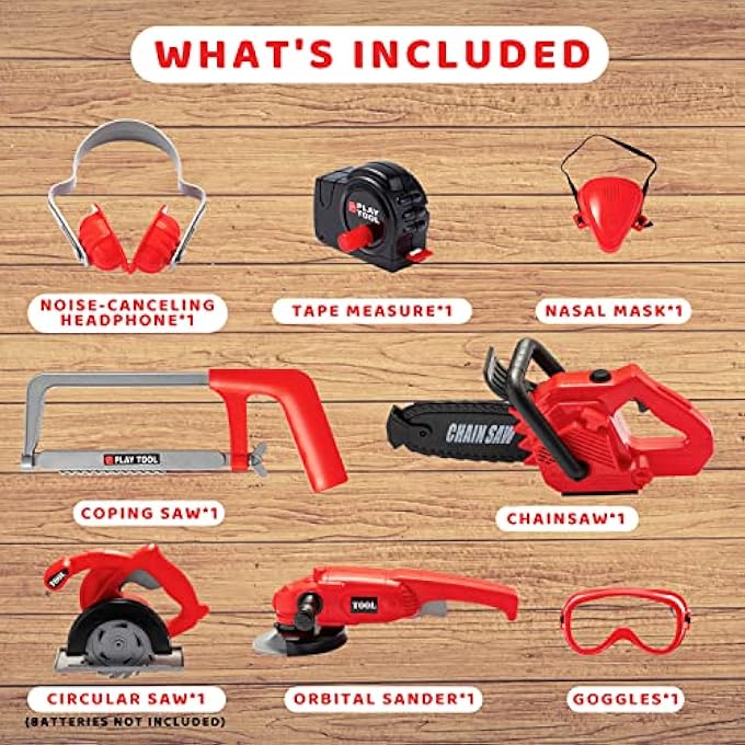 8 PIECES CONSTRUCTION TOOL TOY PLAYSET POWER BACKYARD CONSTRUCTIONS TOOL KIT PRETEND PLAYSET INCLUDING REALISTIC TOY CHAINSAW IN CONVENIENT STORAGE BOX - Image 3