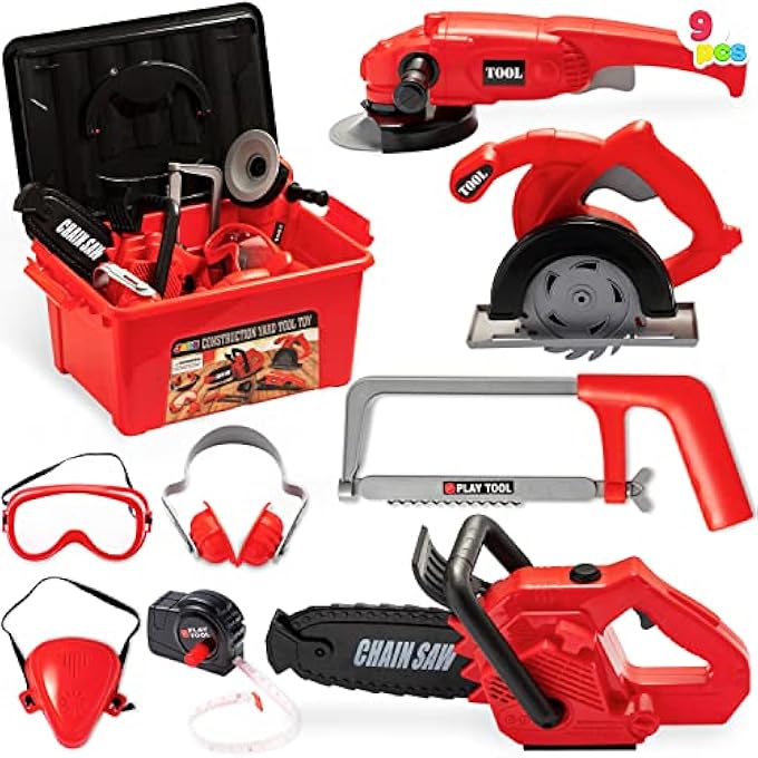 8 PIECES CONSTRUCTION TOOL TOY PLAYSET POWER BACKYARD CONSTRUCTIONS TOOL KIT PRETEND PLAYSET INCLUDING REALISTIC TOY CHAINSAW IN CONVENIENT STORAGE BOX - Image 1