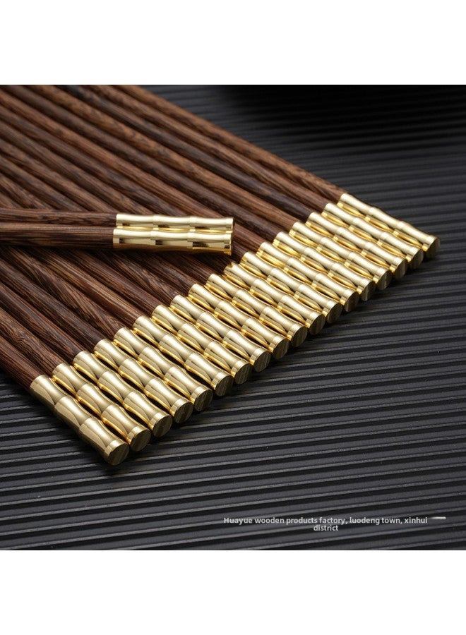 Factory Wholesale Chicken Wing Wood Red Sandalwood Golden Bamboo Chopsticks Fu Top Chopsticks No Paint No Wax Household Solid Wood Gift Chopsticks-Color:Chicken Wings Copper Head Bamboo Section  - Image 1