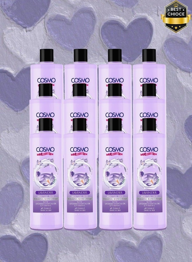 COSMO 12 Pieces Lavender Moisture Rich Foaming Bath Cream With Lavender Essential Oil & Vitamin E 1000ml  - Image 1