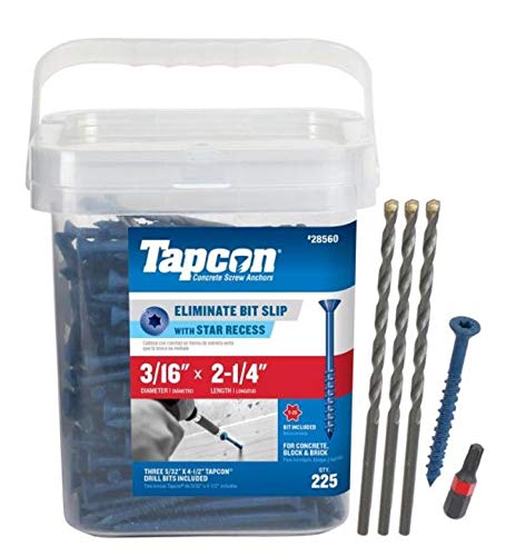 itw Tapcon 28560 3/16x2-1/4 Blue Star Drive Bugle Head Concrete Anchors 225/Box - Image 2