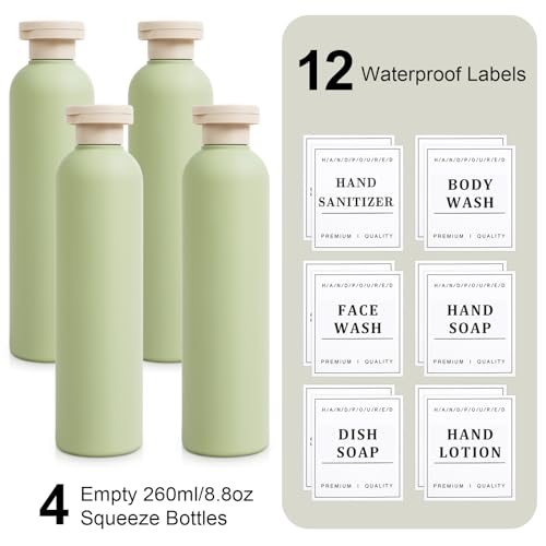 VZZNN 4 Pack Squeeze Bottles with Flip Cap, 8.8oz Refillable Leak Proof Squeeze Bottles, Travel Toiletry Bottles for Shampoo, Conditioner, Body Wash, Creams, Lotion - Image 2