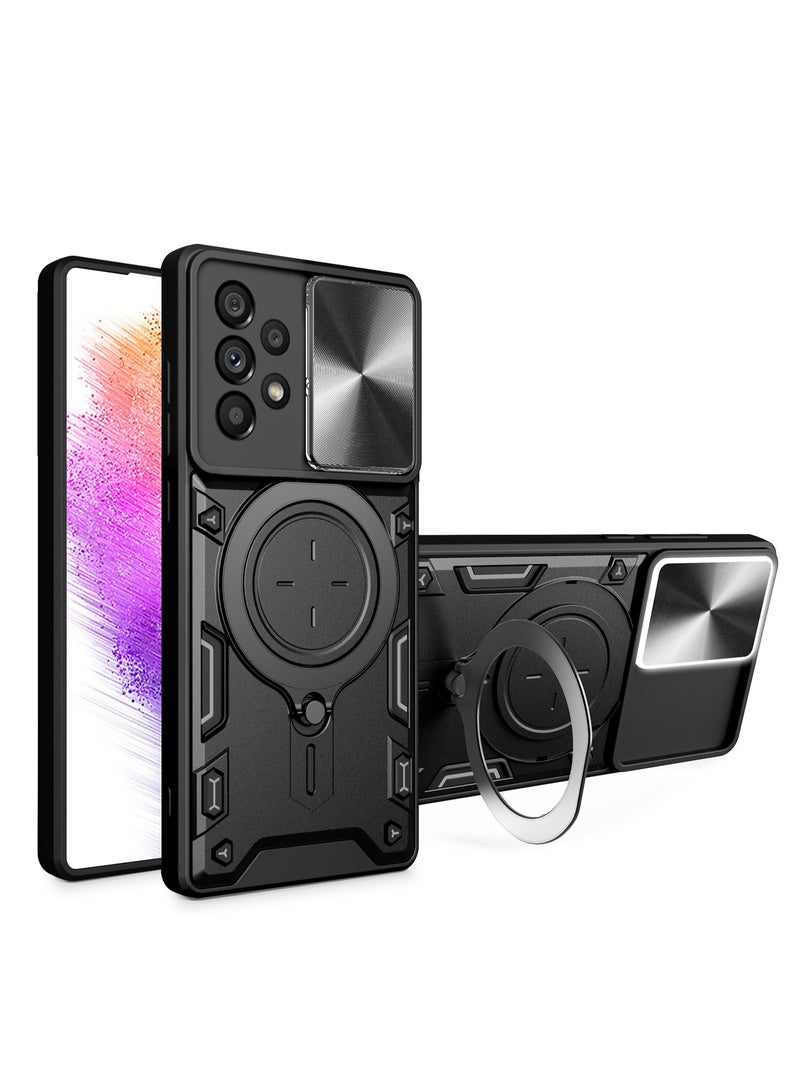 Case Cover Shockproof CD Protective Case with Camera Protection and Metal Ring Compatible with Samsung Galaxy A53 (Black) - Image 1