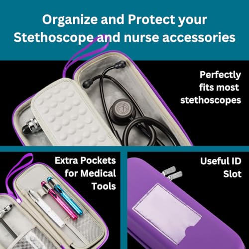 Caseling Hard Stethoscope Case for 3M Littmann Classic III, Lightweight II S.E, Cardiology IV Diagnostic, MDF Acoustica - ID Slot, Mesh Pocket for Nurse Accessories and Medical Supplies (Purple - Pu Leather) - Image 4