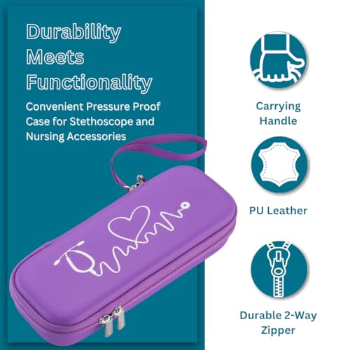 Caseling Hard Stethoscope Case for 3M Littmann Classic III, Lightweight II S.E, Cardiology IV Diagnostic, MDF Acoustica - ID Slot, Mesh Pocket for Nurse Accessories and Medical Supplies (Purple - Pu Leather) - Image 5