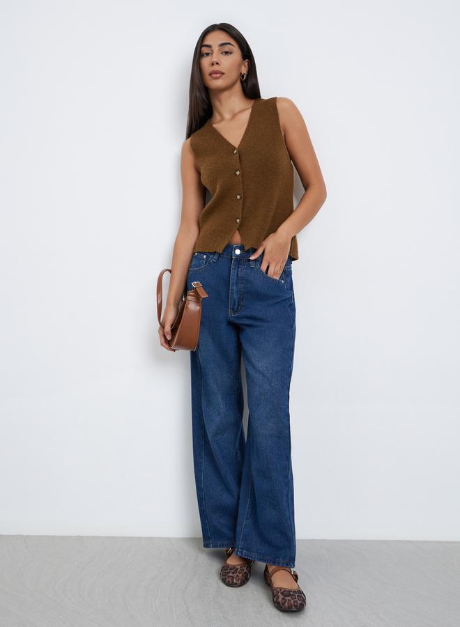 ستايلي جينز بأرجل واسعة وخصر عالي - Image 1