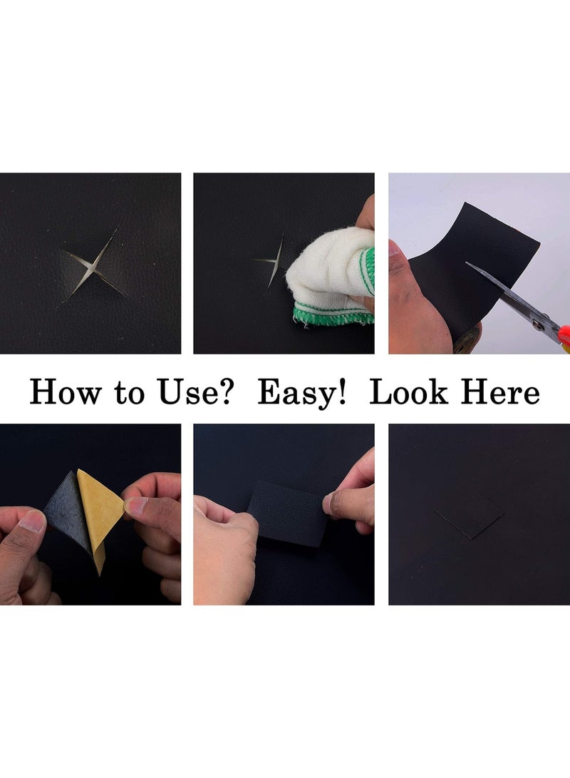 رقعة إصلاح الجلد للأرائك 17x55 بوصة، مجموعة رقع لاصقة كبيرة لإعادة التنجيد للأرائك ومقاعد السيارات والأثاث والكراسي الفينيل والسترات والأحذية والقماش لإصلاح التمزق (أسود، 17x55 بوصة) - Image 5