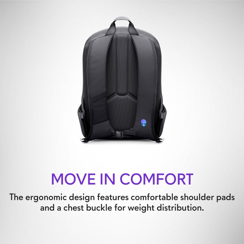 Alienware 16 Backpack - AW5625P - 21L Capacity, 3D Breathable mesh, Magnetic pocket organizers, RFID safe pocket, Weather resistant, 3D Iridescent reflective Alienware logo - Alienware Black - Image 3