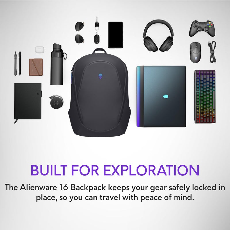 Alienware 16 Backpack - AW5625P - 21L Capacity, 3D Breathable mesh, Magnetic pocket organizers, RFID safe pocket, Weather resistant, 3D Iridescent reflective Alienware logo - Alienware Black - Image 2
