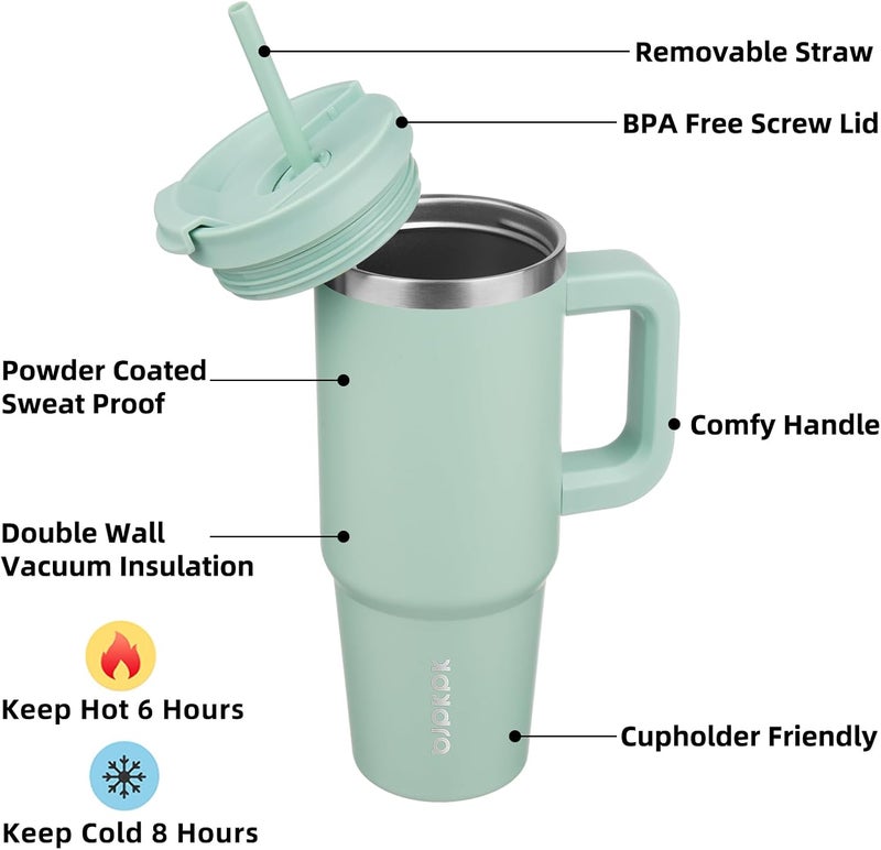 BJPKPK Insulated Tumblers With Handle And Straw 30 oz Stainless Steel Tumbler Cups With Lid,Pistachio Green - Image 2
