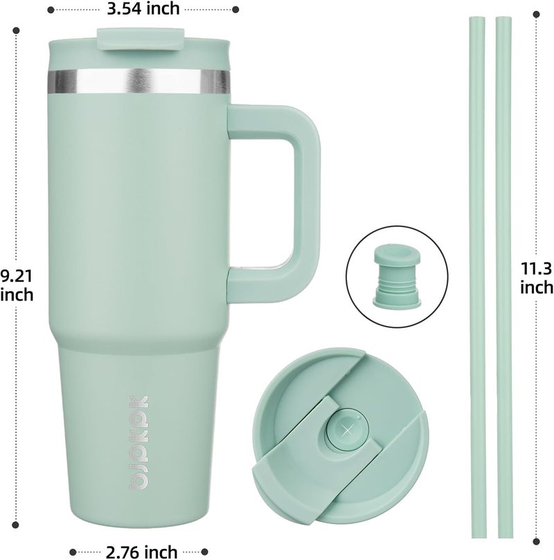 BJPKPK Insulated Tumblers With Handle And Straw 30 oz Stainless Steel Tumbler Cups With Lid,Pistachio Green - Image 3