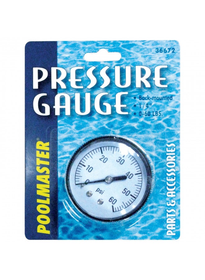 Poolmaster 36672 Pressure Gauge for Swimming Pool or Spa Filter, 1/4-Inch, Back Mounted Thread, Neutral, Medium