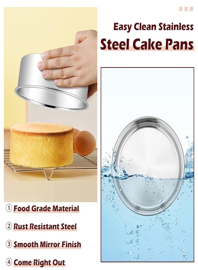 LIANYU Round Cake Pans Set of 2, 6 Inch Round Layer Cake Tins for Baking, Stainless Steel Round Baking Pan, Bakeware for Oven & Dishwasher, Non Toxic & Heavy Duty - Image 3
