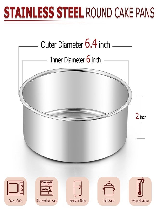 LIANYU Round Cake Pans Set of 2, 6 Inch Round Layer Cake Tins for Baking, Stainless Steel Round Baking Pan, Bakeware for Oven & Dishwasher, Non Toxic & Heavy Duty - Image 2