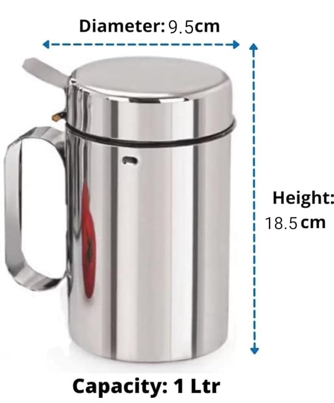 VISAXMI Stainless Steel Oil Dispenser 1 liter | Oil Container For kitchen | Steel Oil Bottle | Olive Oil Dispenser with Handle | BPA-Free | Leak-Proof | Unbreakable lid– (Pack of 2, Silver) - Image 2