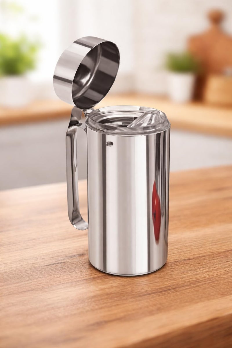 VISAXMI Stainless Steel Oil Dispenser 1 liter | Oil Container For kitchen | Steel Oil Bottle | Olive Oil Dispenser with Handle | BPA-Free | Leak-Proof | Unbreakable lid– (Pack of 2, Silver) - Image 3