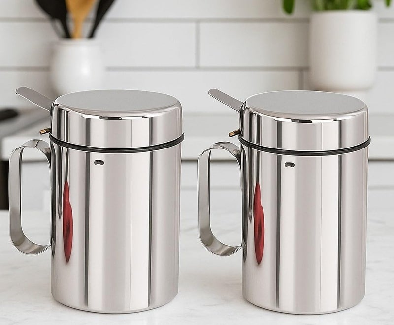 VISAXMI Stainless Steel Oil Dispenser 1 liter | Oil Container For kitchen | Steel Oil Bottle | Olive Oil Dispenser with Handle | BPA-Free | Leak-Proof | Unbreakable lid– (Pack of 2, Silver) - Image 1
