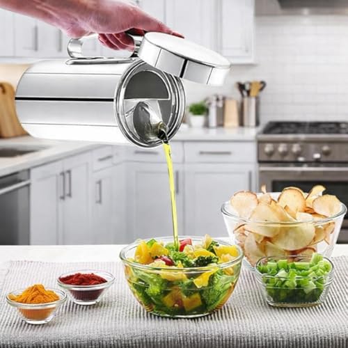 VISAXMI Stainless Steel Oil Dispenser 1 liter | Oil Container For kitchen | Steel Oil Bottle | Olive Oil Dispenser with Handle | BPA-Free | Leak-Proof | Unbreakable lid– (Pack of 2, Silver) - Image 5