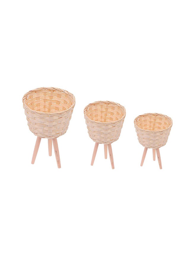 HOME TASTE Home Taste Rattan Plant Stand Plant Basket Rattan Planter Flower Pot With 3 Detachable Wooden Legs Indoor Plant Display Stand Planter Pot Container Wooden Flower Pot Holder (3 Pieces Set) 