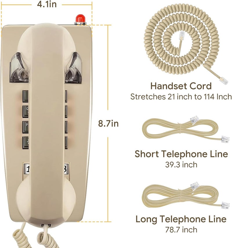 Sangyn Retro Wall Phones for Landline with Mechanical Ringer Corded Telephone Wall Mounted with Indicator Waterproof Old Style Landline Phones for Home Kitchen, Beige - Image 4