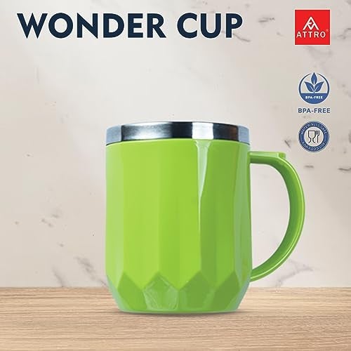 Attro Wonder Cup Vaccum Insulated Cup Comes with Styling Lid & Stylish Handle Perfect for Hot Tea, Coffee,Soups-450Ml Green, Stainless Steel, Plastic - Image 4