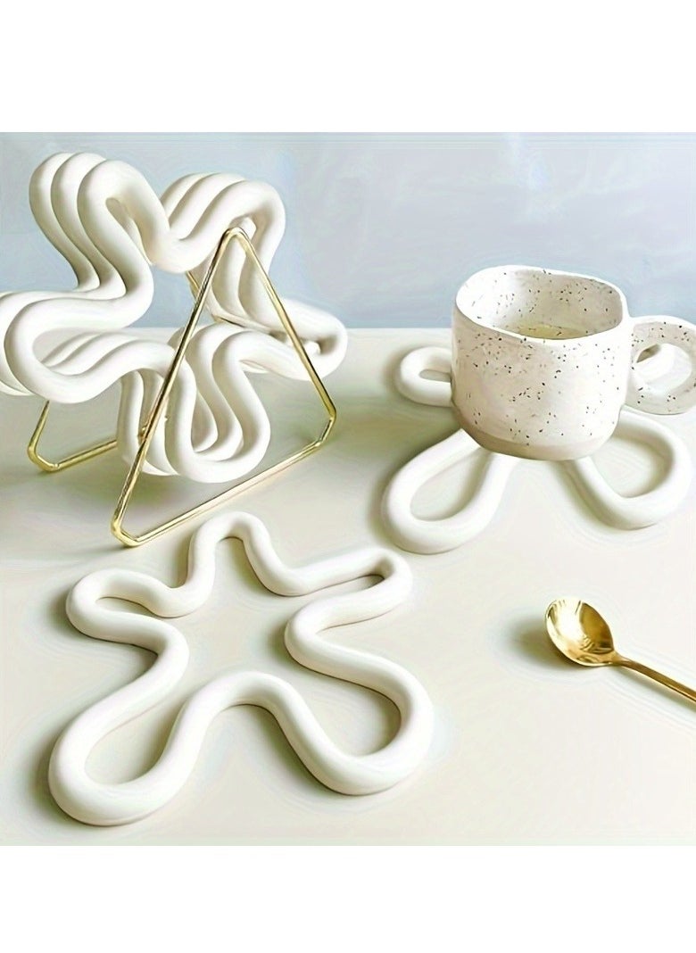 Generic 1 PC Silicone Tripod Coaster White Geometric Heat Resistant Drink Coaster, Non-Slip Pot Holder, Kitchen Accessories  - Image 2