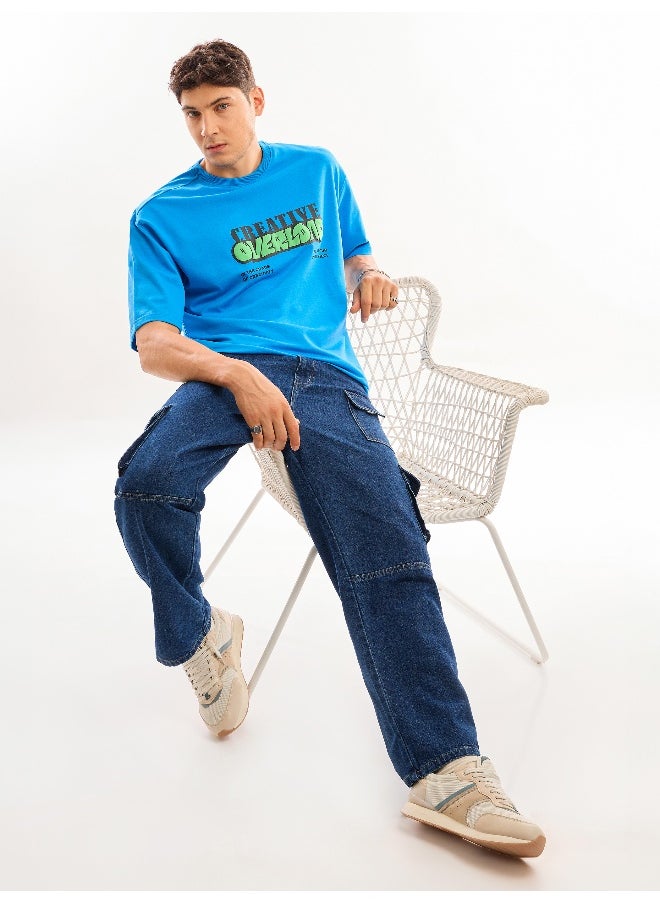 Beyoung Blue Puff Printed Oversized T-shirt For Men  - Image 5
