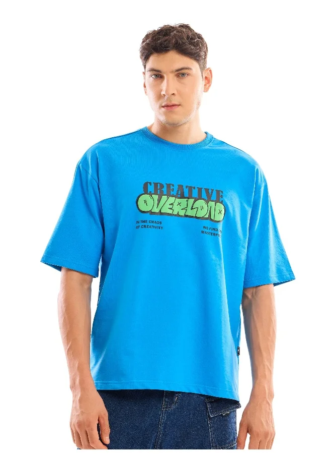 بيونغ Blue Puff Printed Oversized T-shirt For Men