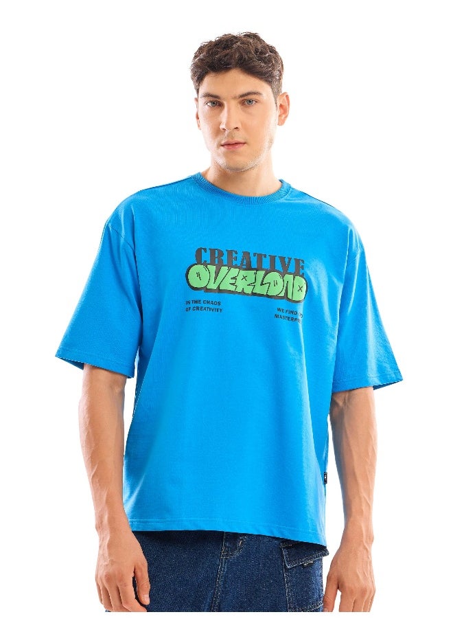 Beyoung Blue Puff Printed Oversized T-shirt For Men  - Image 1