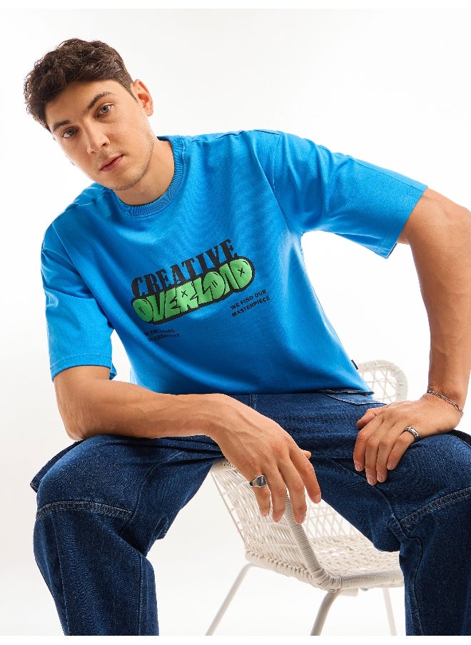 Beyoung Blue Puff Printed Oversized T-shirt For Men  - Image 2