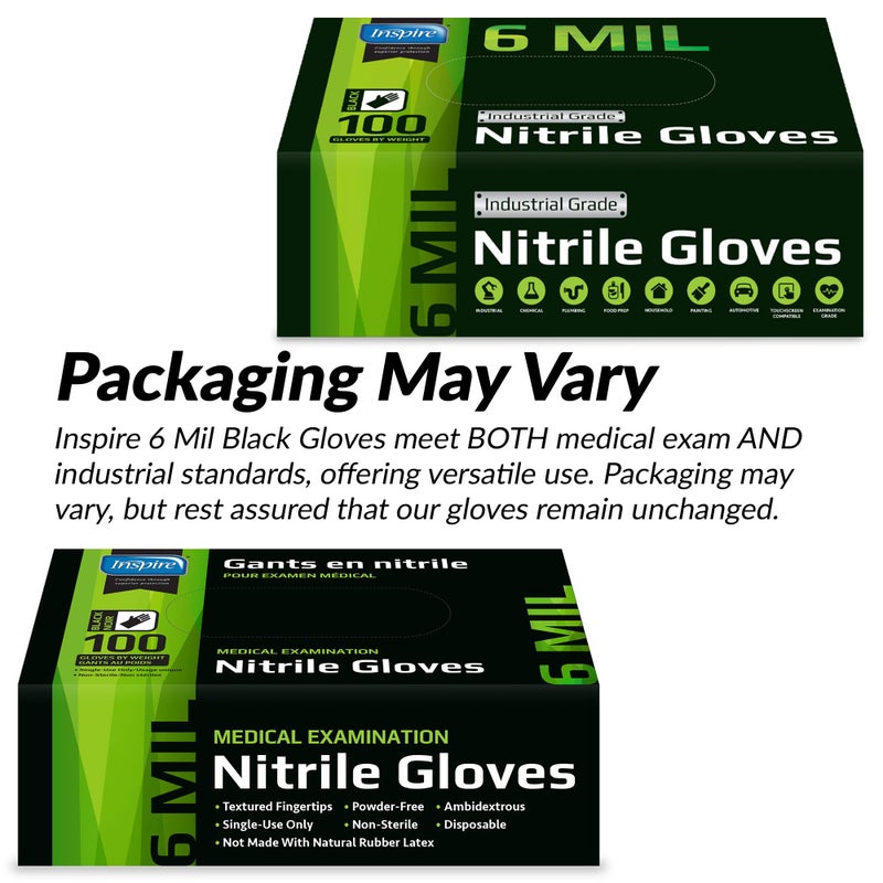 Inspire Black Nitrile Gloves HEAVY DUTY 6 Mil Nitrile Chemical Resistant Medical Cooking Cleaning Disposable Black Gloves Case - Image 5