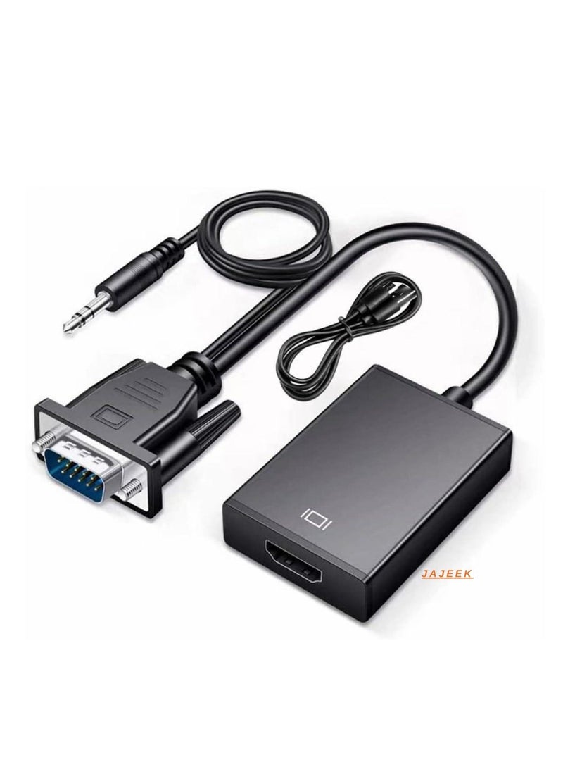 JAJEEK VGA to HDMI Converter, VGA Male to HDMI Female Adapter with 3.5mm Audio Jack, FHD 1080P for Connecting Computer Monitor, Laptop, Desktop, HD TV, DVD Projector, Big Screen for Meeting, Office (Black) - Image 1