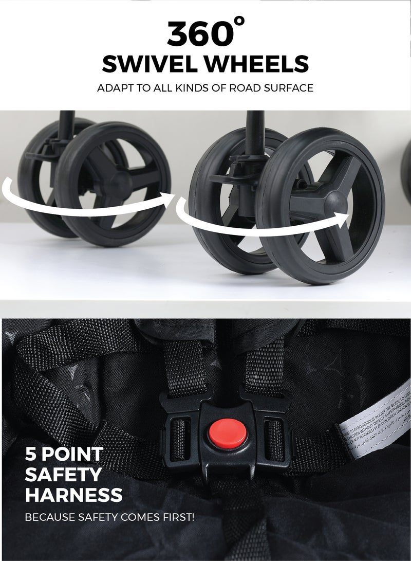 زينيث عربة أطفال مزدوجة (توين) مدمجة، مناسبة للرضّع والأطفال الصغار، بتصميم جانبي مزدوج، خفيفة الوزن وقابلة للطي للسفر، مزودة بمقاعد قابلة للإمالة، مظلة كبيرة، سلة تخزين، وعجلات سلسة، سهلة الطي – باللون الرمادي. - Image 4