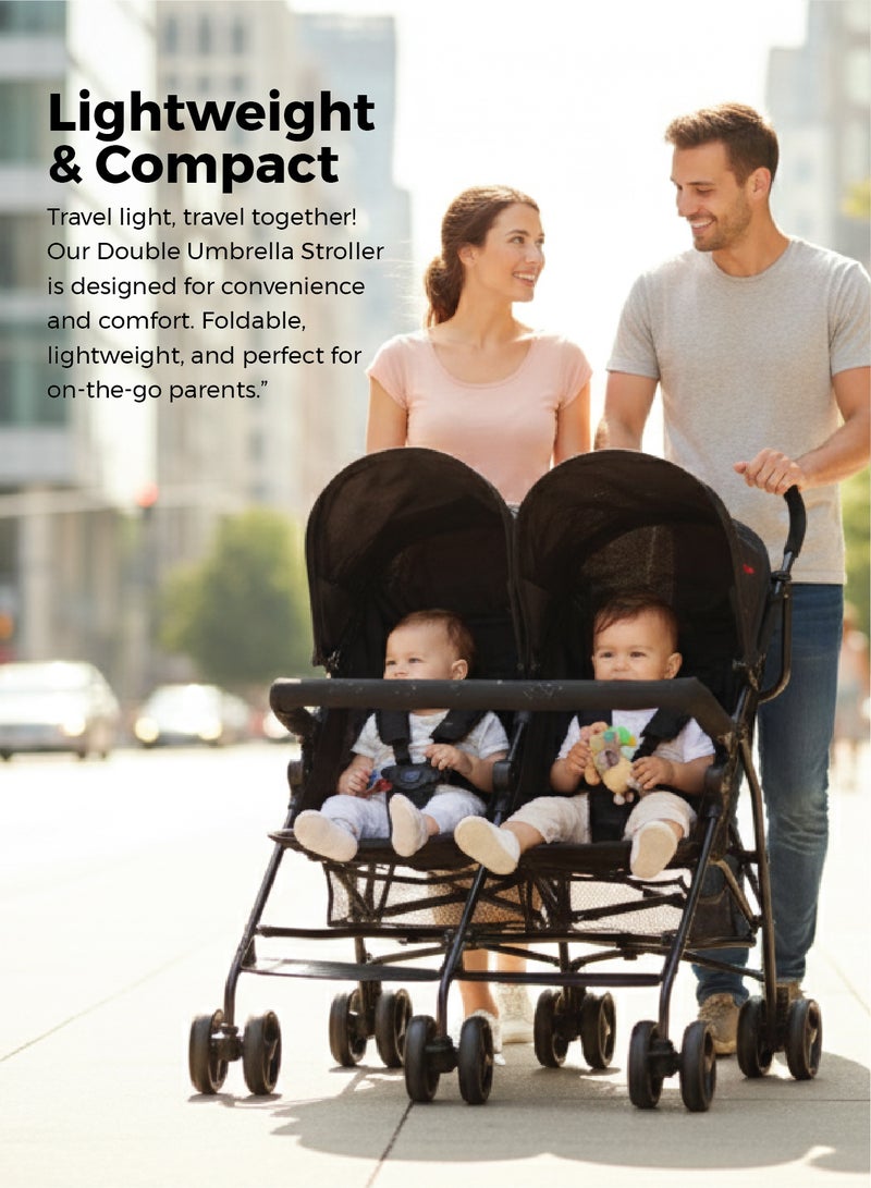زينيث عربة أطفال مزدوجة (توين) مدمجة، مناسبة للرضّع والأطفال الصغار، بتصميم جانبي مزدوج، خفيفة الوزن وقابلة للطي للسفر، مزودة بمقاعد قابلة للإمالة، مظلة كبيرة، سلة تخزين، وعجلات سلسة، سهلة الطي – باللون الرمادي. - Image 3