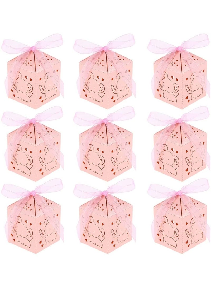 صندوق حلوى على شكل فيل بتصميم كرتوني للحيوانات مع ربطه لتزيين مركز الطاولة لعيد الميلاد أو حفلة استقبال المولود باللون الوردي (50 قطعة) - Image 1