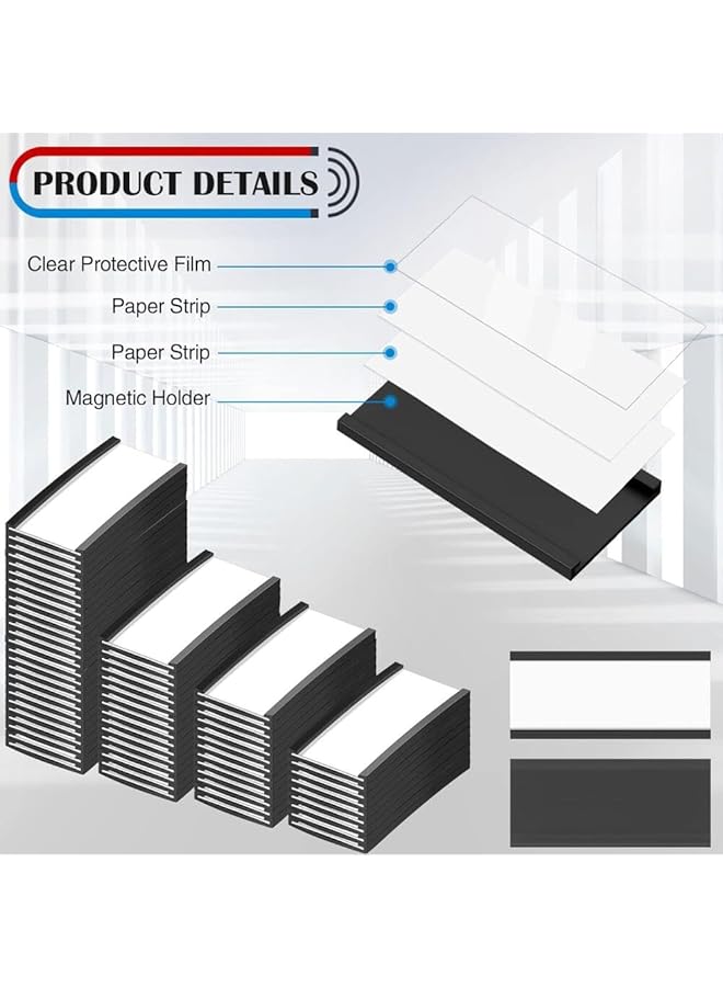 إيروريكس 20 قطعة حاملات ملصقات مغناطيسية حاملات بطاقات اسم مغناطيسية مع واقيات بلاستيكية شفافة وإضافات ورقية حاملات بطاقات بيانات مغناطيسية للرفوف المعدنية ورفوف السبورة البيضاء والملصقات المغناطيسية 100 × 50 مم - Image 4