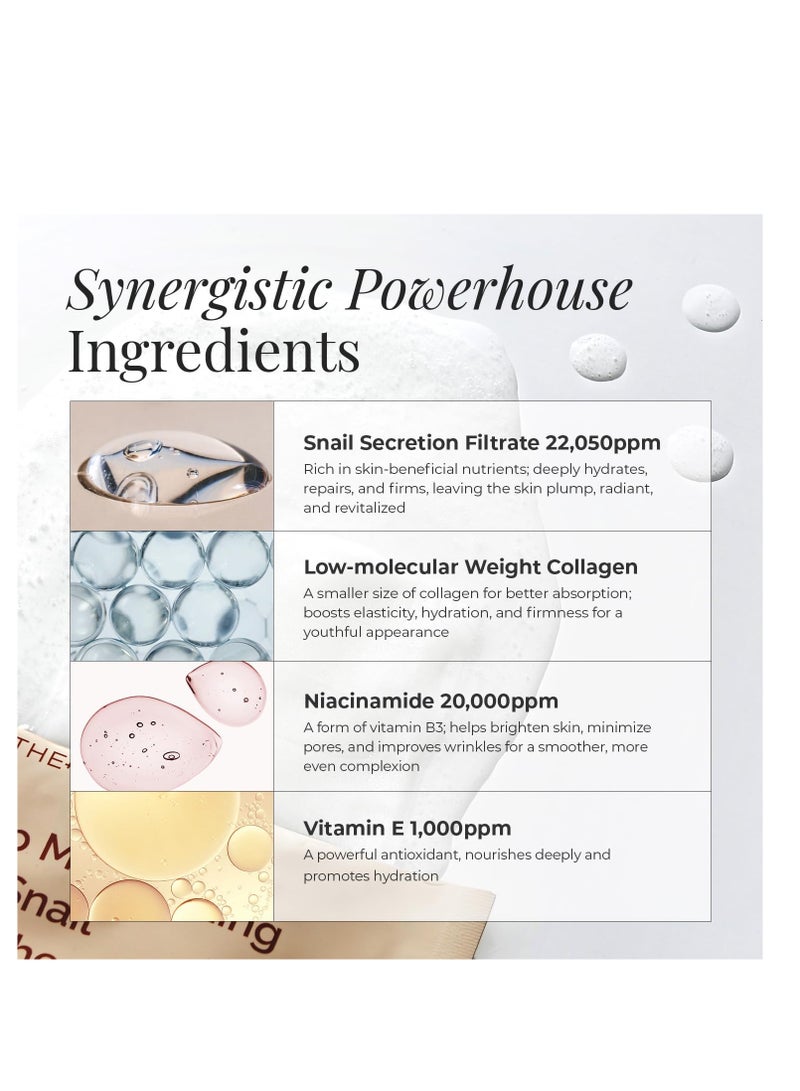 MOTHER MADE Moisturizing Snail Mucin Face Mask 10 Sheets, 22,050ppm Snail Secretion Filtrate, Collagen, Niacinamide, Vitamin C & E, Anti-aging Snail Essence for Dry, Sensitive Skin, Korean Skincare - Image 2