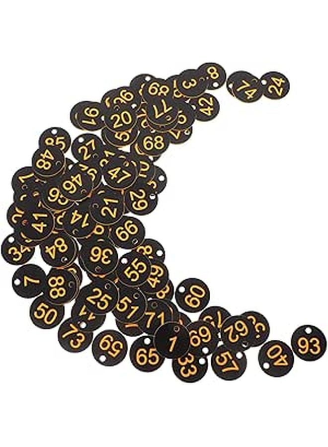 Numbered Plastic Key Tags Black Yellow 100pcs for Locker Cabinet Office Restaurant Identification - Image 1