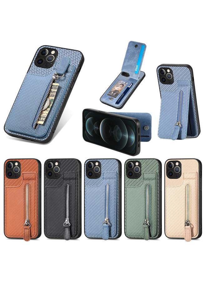 اس-توب جراب هاتف iPhone 12 Pro Max من ألياف الكربون مع سحاب رأسي قابل للطي - Image 5