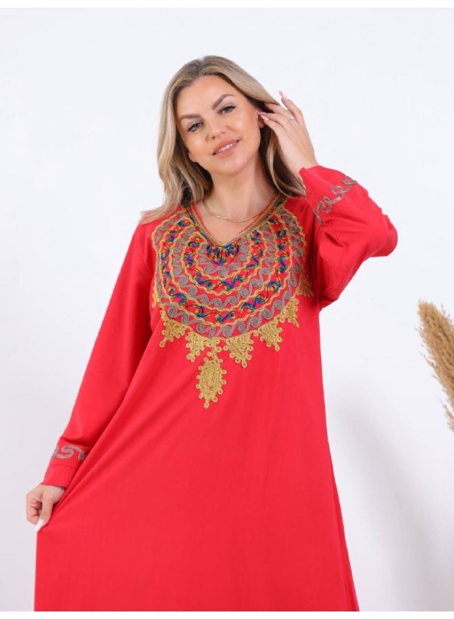 افندينا  جلابية ناعمة مطرزة بتطريز متناسق وانيق A-634 - Image 3